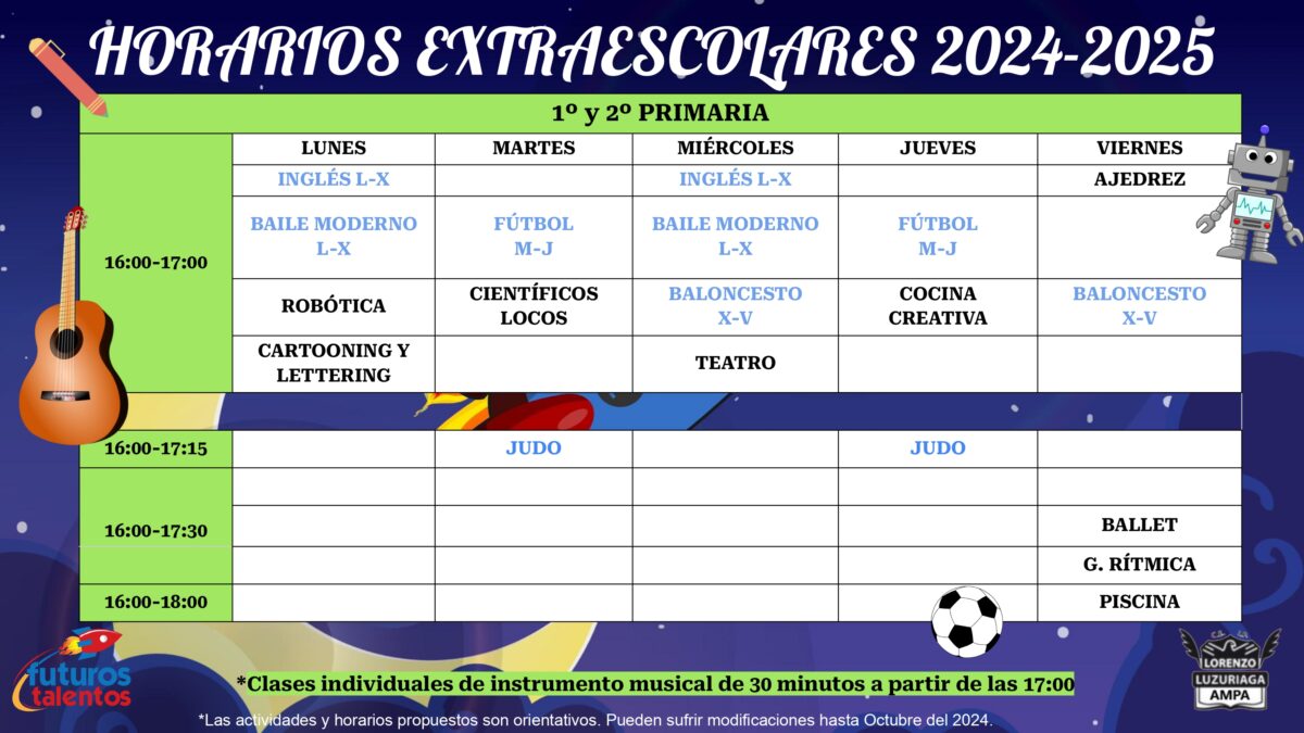 horarios extraescolares 5 infantil