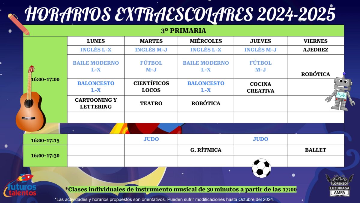 horarios extraescolares 3 primaria