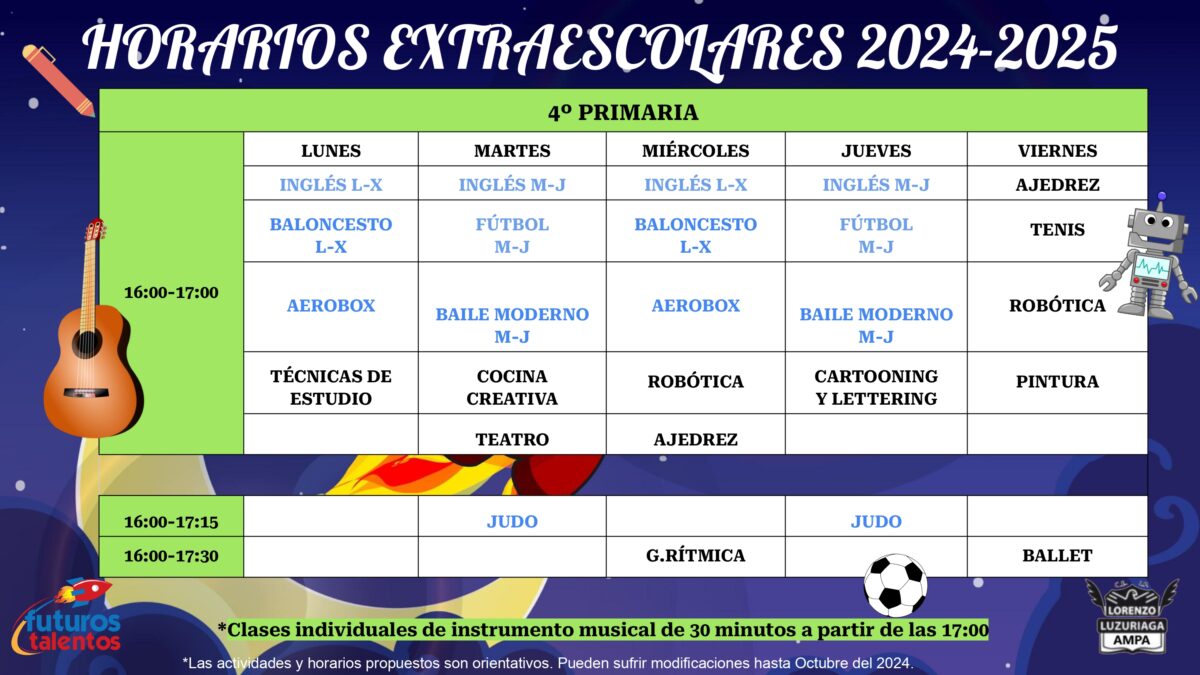 horarios extraescolares 1 y 2 primaria