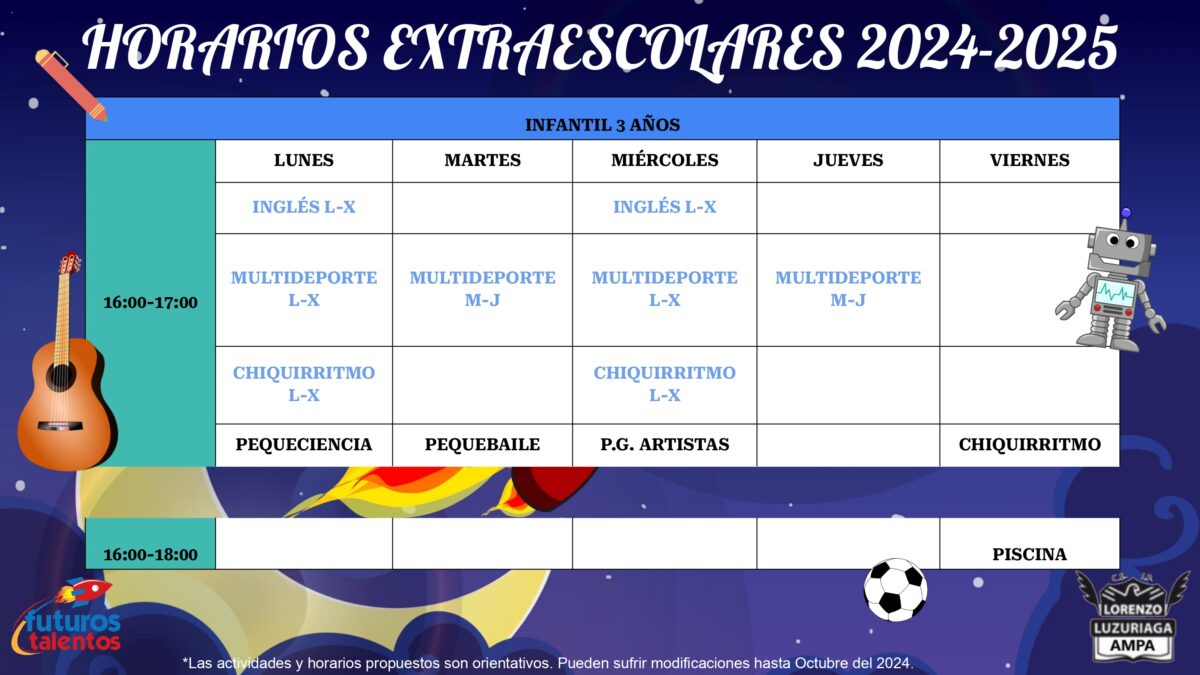 horarios extraescolares 3 infantil