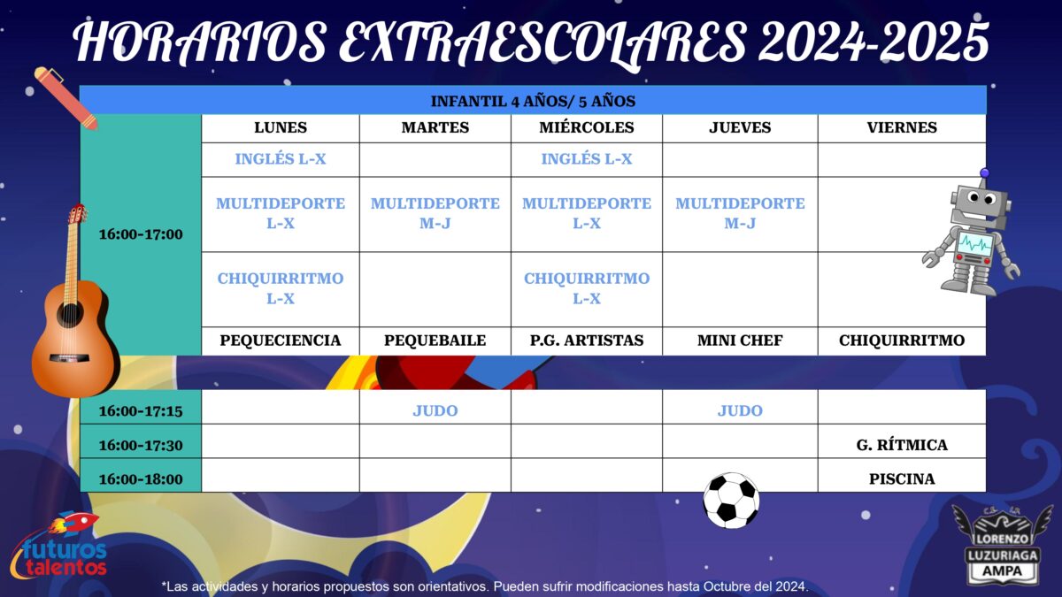 horarios extraescolares 4 infantil
