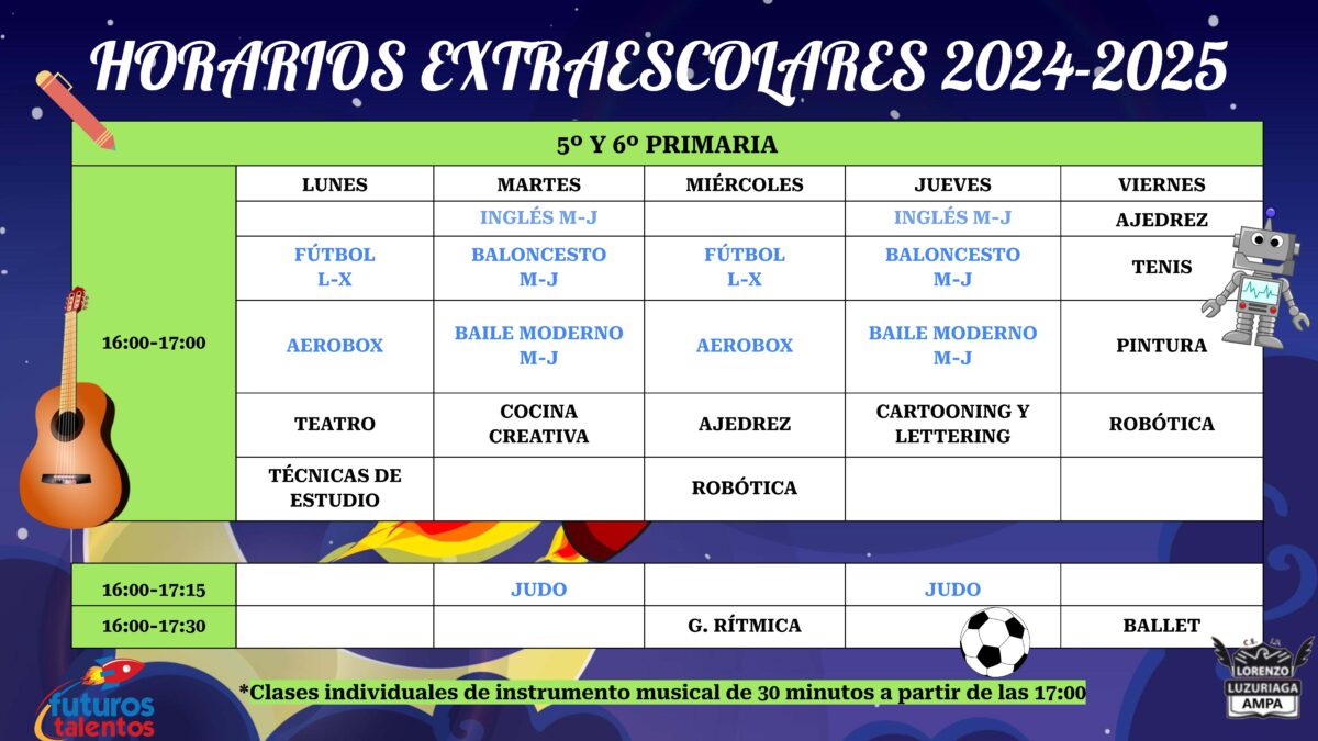 horarios extraescolares 4 primaria